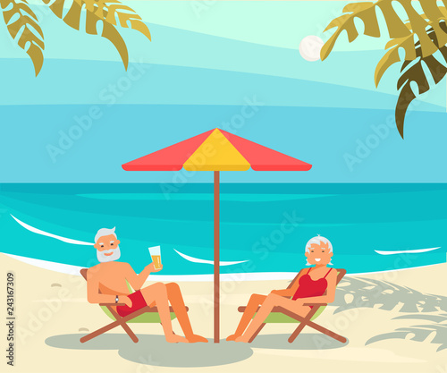 Seniors Relaxes On A Sea Beach