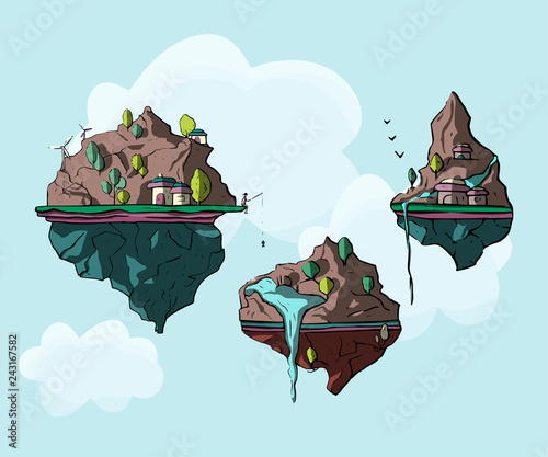 Floating island, 3d, vector.