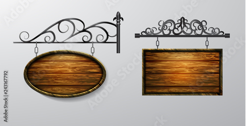 hanging, wooden Board vector, wooden object for text.