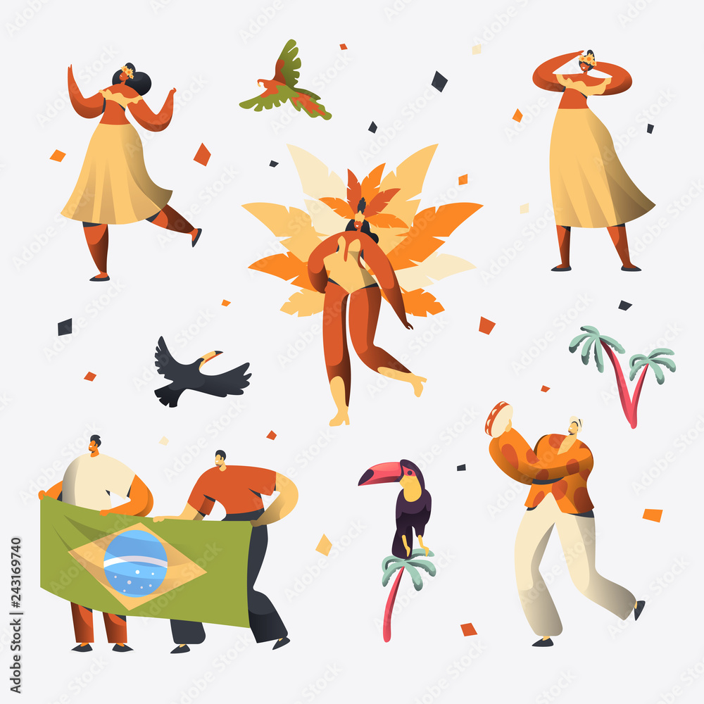 Naklejka premium Brazil Carnival Dancer Character Set