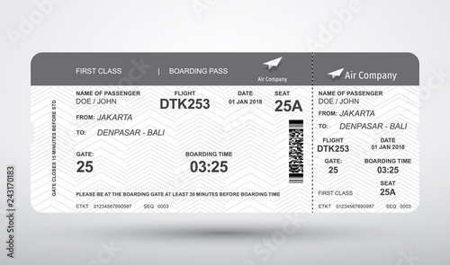 Boarding pass ticket vector. First class boarding pass design background. Vector illustration of airline boarding pass. Boarding pass ticket.