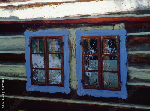 Wygielzow Babice, Poland - September, 2009: old wooden house windows in open-air museum in Wygielzow-Babice photo