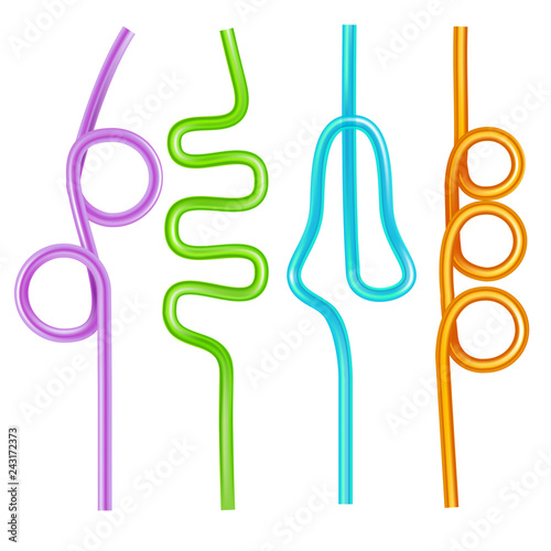 Realistic 3d Detailed Color Drinking Straws Set. Vector