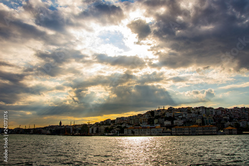 The sunset above the Karakoy part of the city of Istanbul