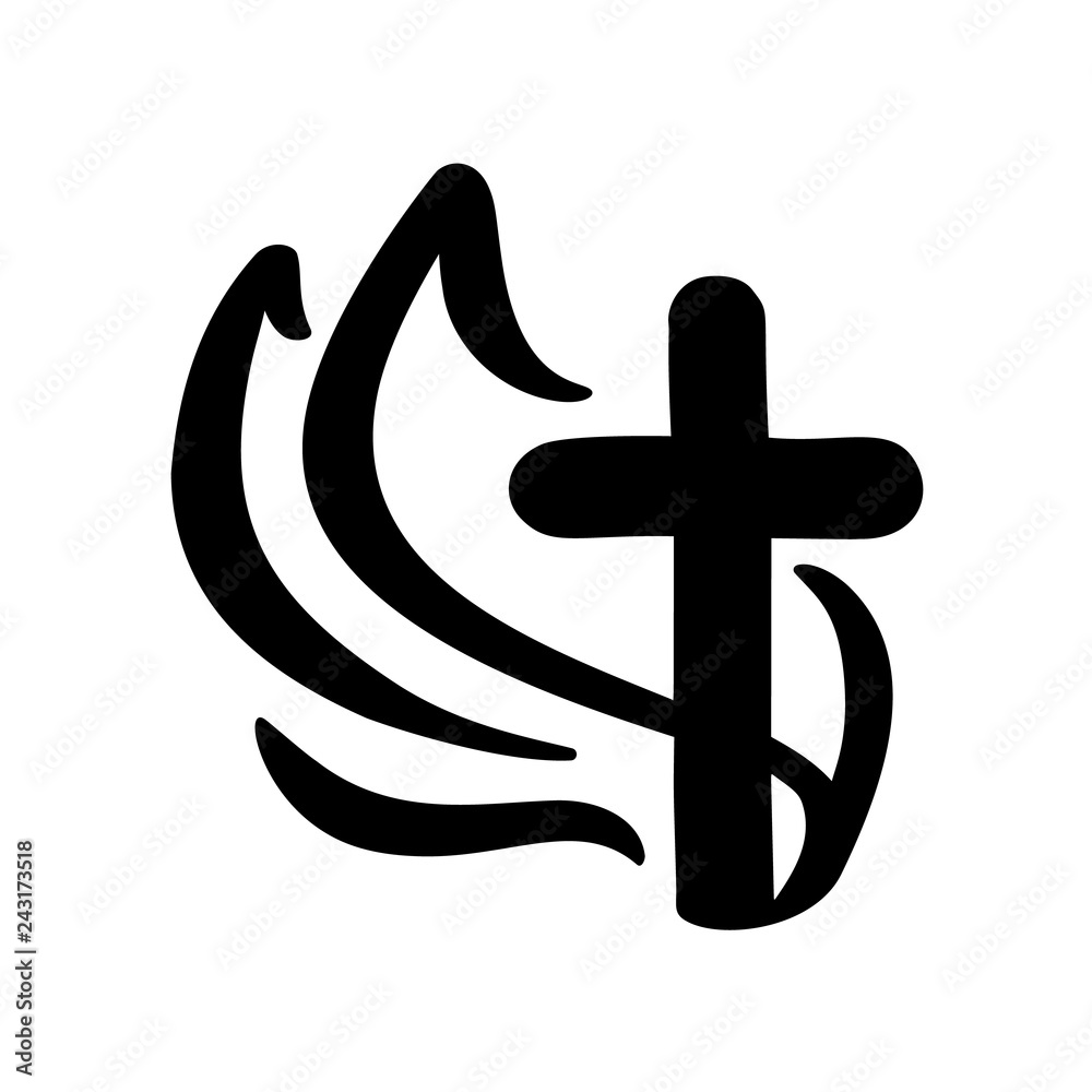 Vector illustration of Christian Logo. Emblem with concept of Cross with Religious community Life. Design element for poster, logo, badge, sign Vector illustration of Christian Logo. Emblem with concept of Cross with Religious community Life. Design element for poster, logo, badge, sign