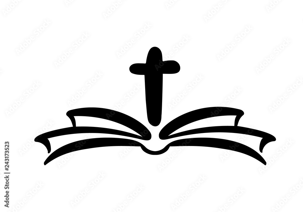 Vector illustration of Christian Logo. Emblem with Cross and Holy Bible ...