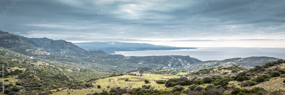 Panorama  of the mountains  and ocean at  North Eastern coast of Sardinia, Italy