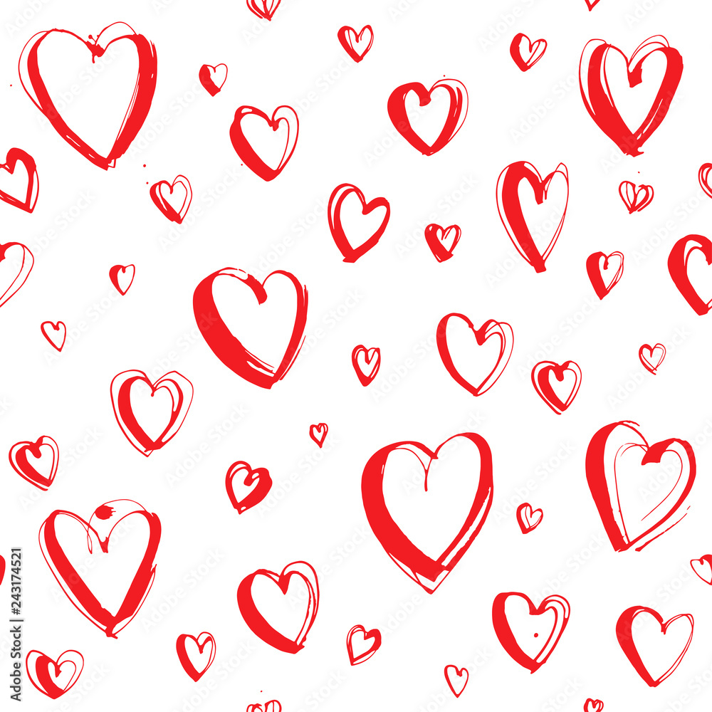 Decorative hand drawn Happy Valentine's day seamless hearts pattern background