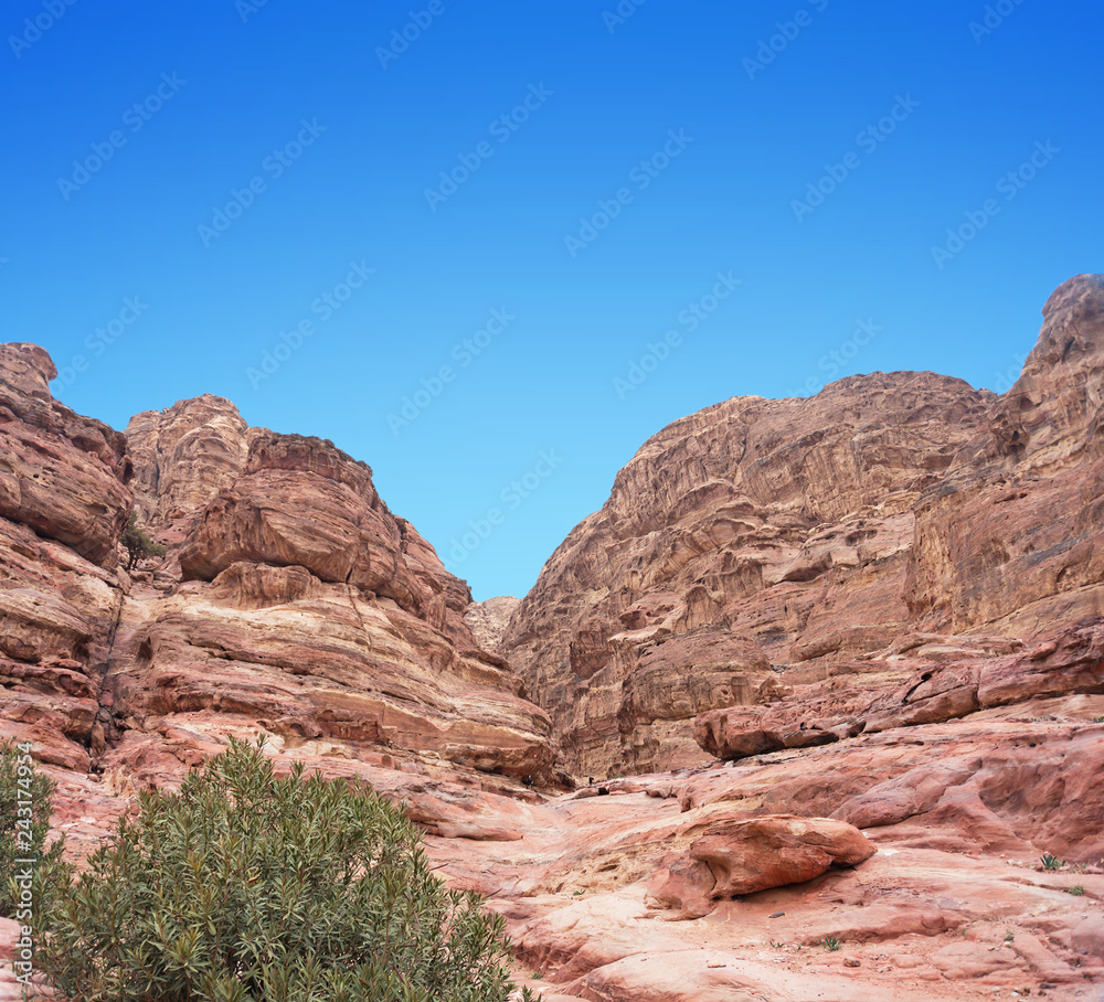 Ancient abandoned rock city of Petra in Jordan