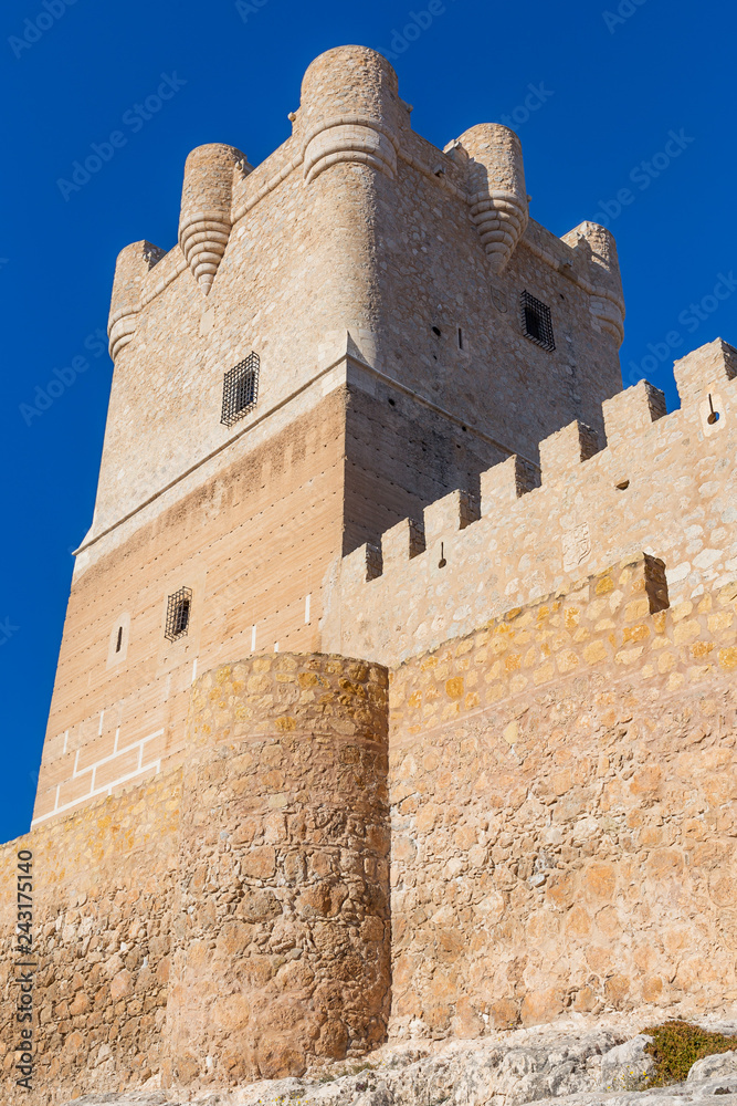 Tower of Atalaya Castle or Castillo de la Atalaya in Villena, Province of Alicante, Spain