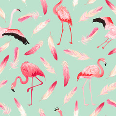 Fototapete Flamingomuster Exotische rosa Flamingofedern Muster  © wooster