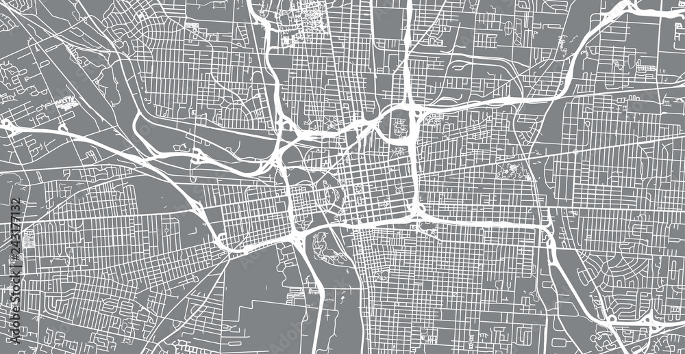 Urban vector city map of Colombus, Ohio, United States of America