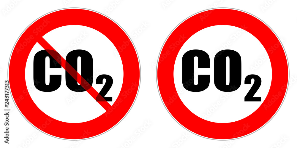 Red circle traffic signs forbidding entrance of vehicles emitting CO2 gas Red circle traffic signs forbidding entrance of vehicles emitting CO2 gas