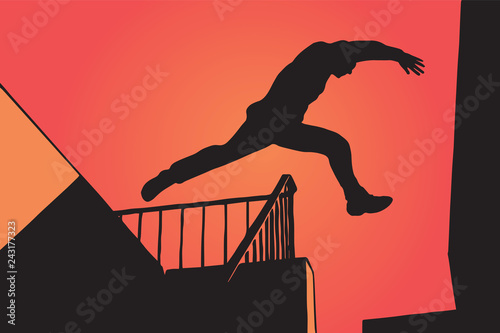 Man in Parkour Jumping.
