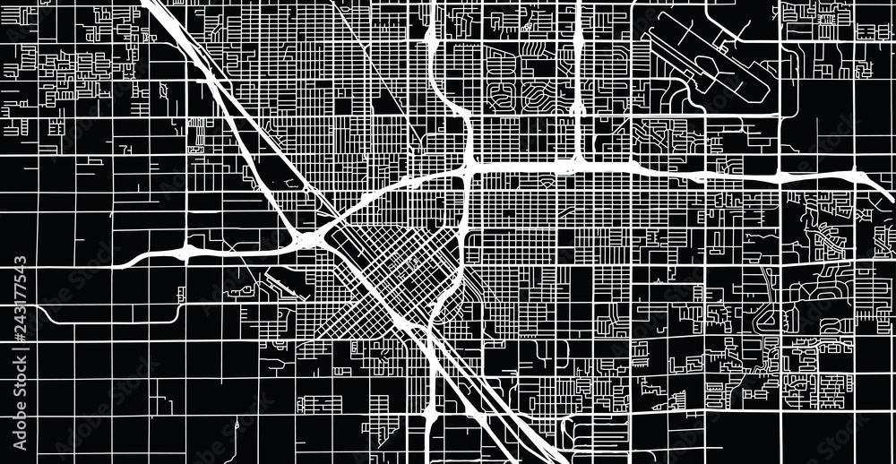 Urban vector city map of Fresno, California, United States of America
