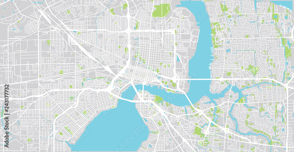 Urban vector city map of Jacksonville, Florida, United States of America