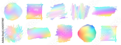 Grunge set. Holographic texture. Detailed grunge backgrounds. Ink splash. Isolated backdrops for text or logo. Rainbow paint. Stains collection. Ink. Place for text. Design element.