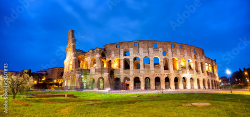 Photography Colosseum in Rome panorama at dusk, Italy