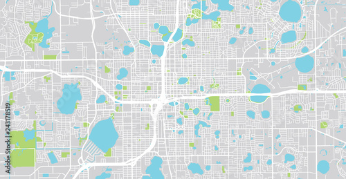 Urban vector city map of Orlando, Florida, United States of America