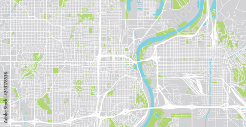 Urban vector city map of Omaha, Nebraska, United States of America