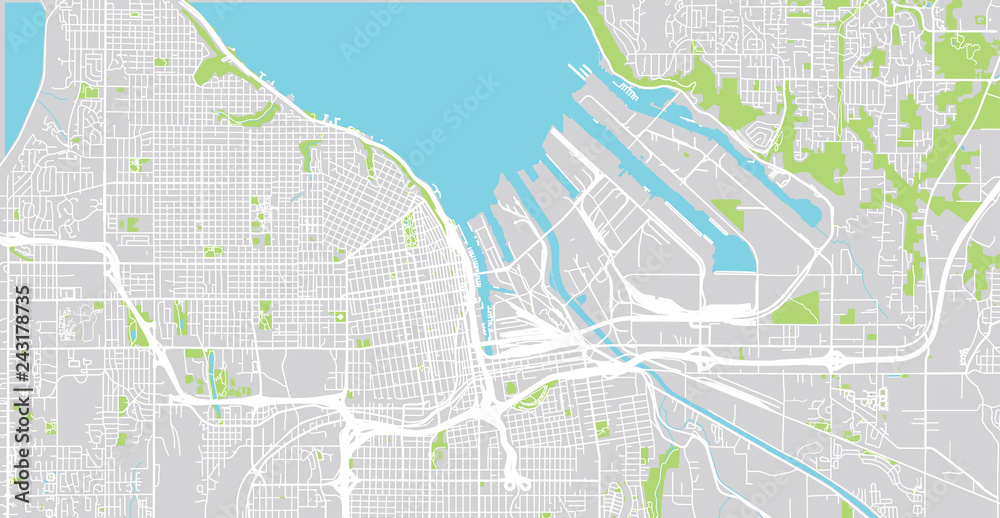 Urban vector city map of Tacoma, Washington, United States of America