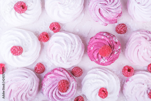 Wallpaper Mural Delicious marshmallow with berries.  homemade marshmallow with sweet powder, top view. Torontodigital.ca