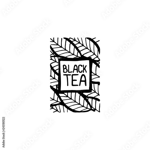 Black tea illustration. leaf background