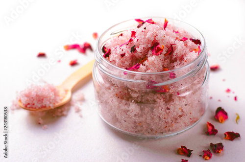 Natural Rose Sugar Scrub, Homemade Cosmetics, Spa Treatment photo