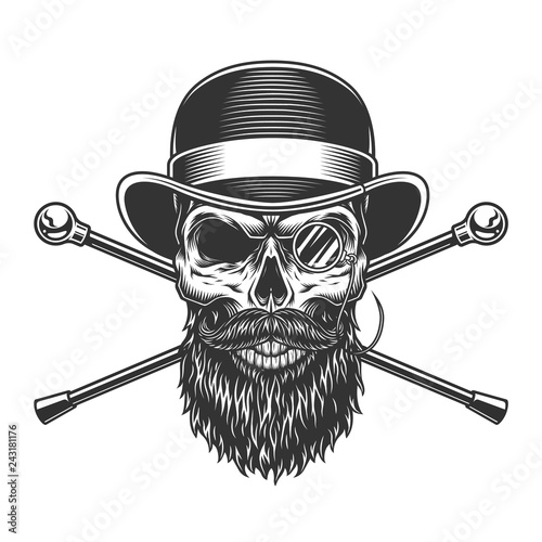 Bearded and mustached gentleman skull