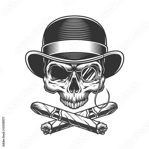 Vintage monochrome gentleman skull