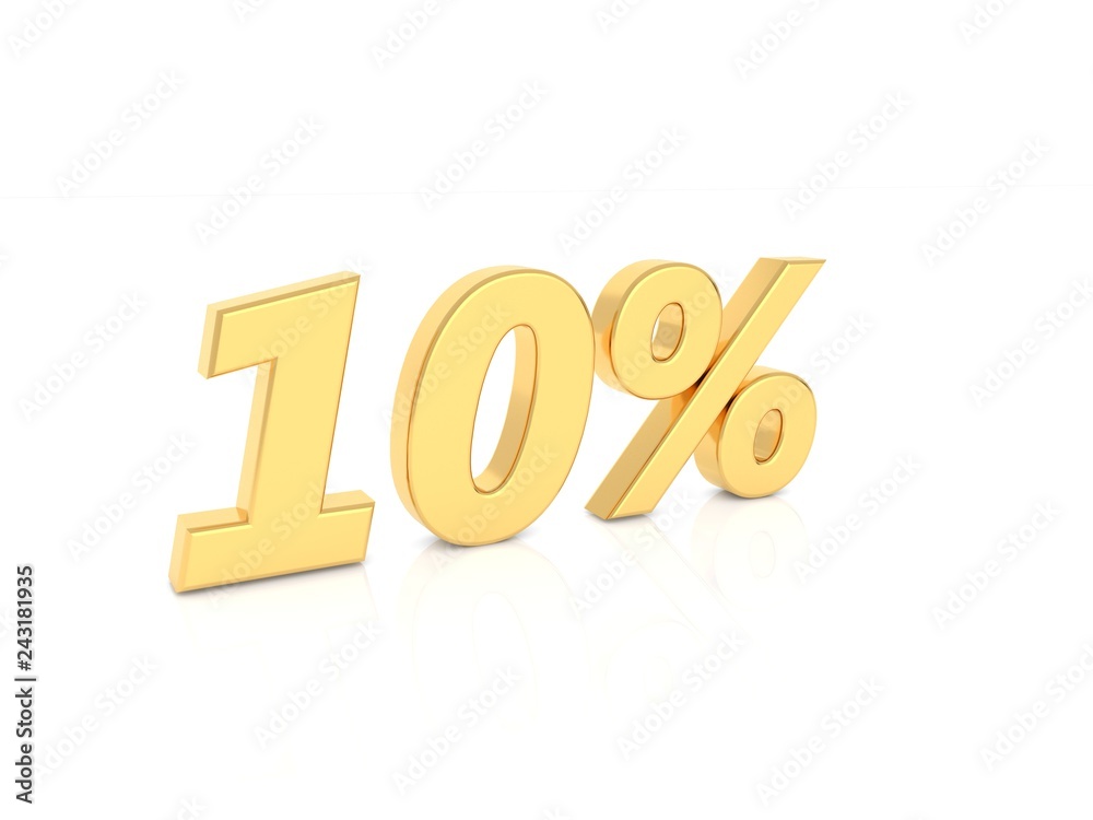10% gold numbers on a white background. 3d render illustration. 10% gold numbers on a white background. 3d render illustration.