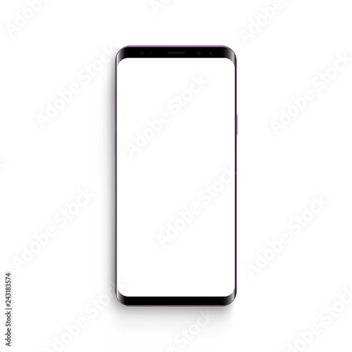 Frameless mobile phone mock up with blank screen isolated on white background. Vector illustration