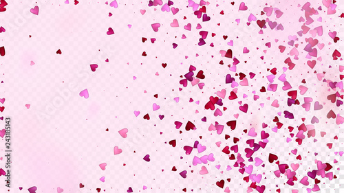 Realistic Hearts Vector Confetti. Valentines Day Wedding Pattern. Elegant Gift  Birthday Card  Poster Background Valentines Day Decoration with Falling Down Hearts Confetti. Beautiful Pink Frame