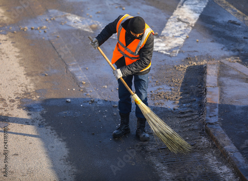 street sweeper sweeping the street