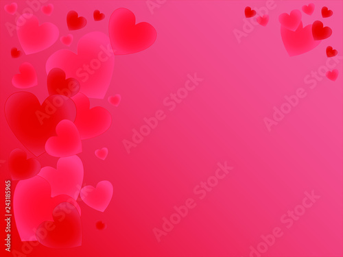 Bright hearts on a red background

