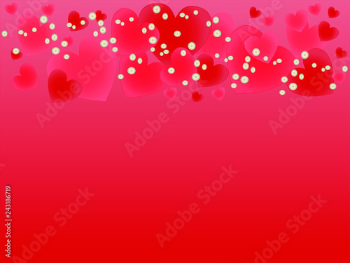 Bright hearts on a red background


