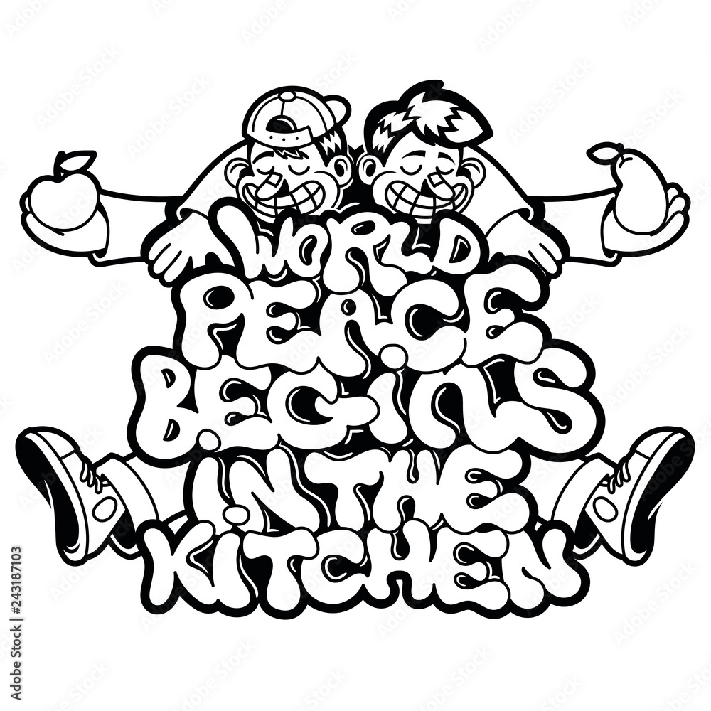 Vegan phrase about peace graffiti lettering print 
