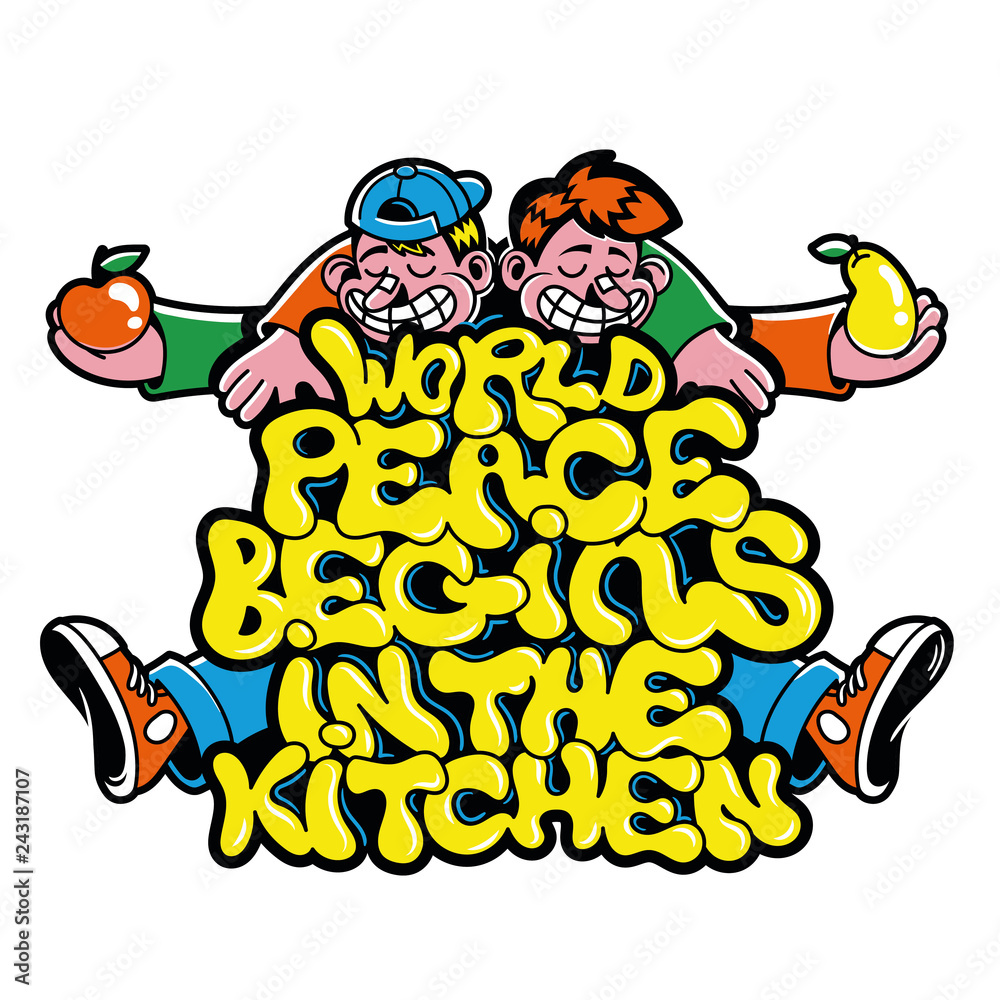 Fototapeta premium Vegan phrase about peace graffiti lettering print 