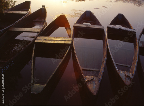 Narew National Park, boats in Kurowo and Narew river, Poland photo