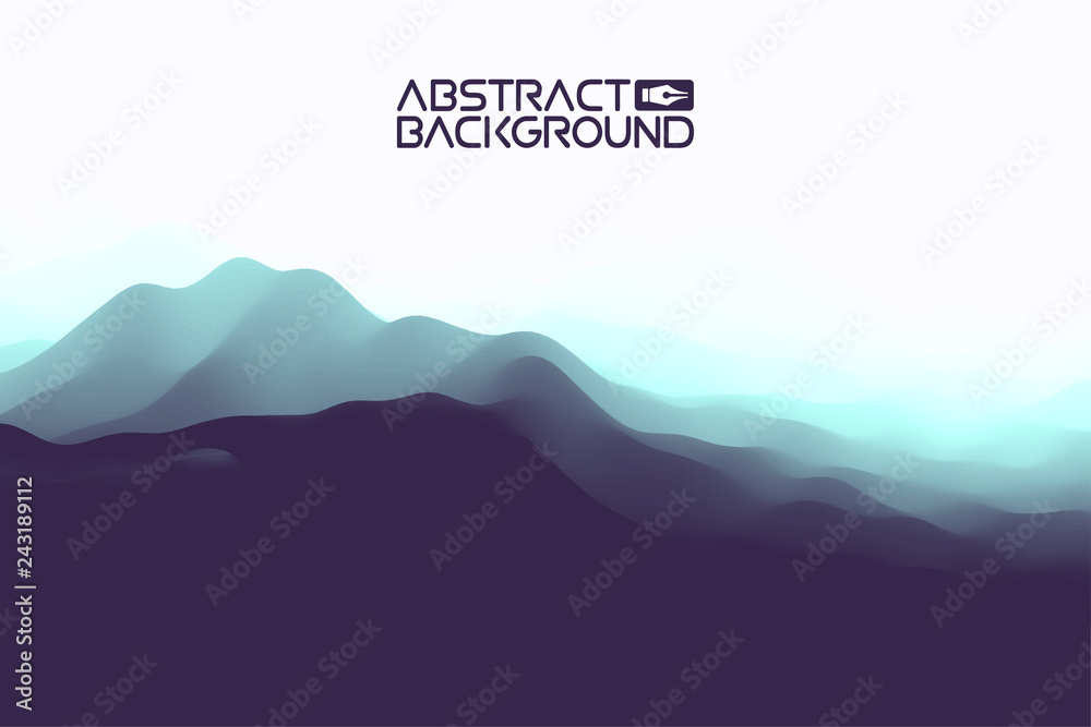 3D landscape Abstract blue Background. Blue Gradient Vector Illustration.Computer Art Design Template. Landscape with Mountain Peaks