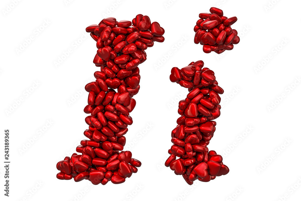 Cursive letter I from red hearts, capital and small letters. 3D rendering Cursive letter I from red hearts, capital and small letters. 3D rendering
