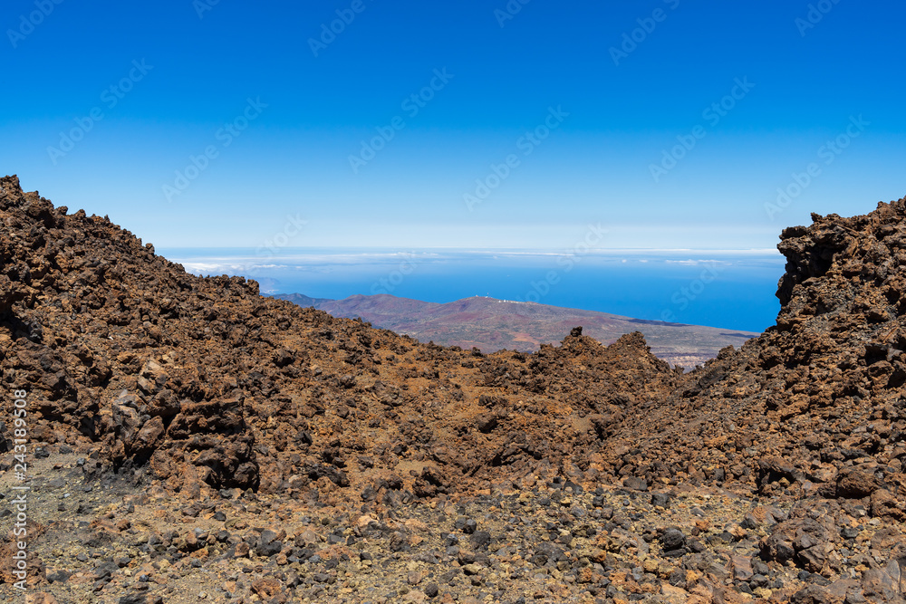 Lava deposits on top and valley of the Teide volcano. Tenerife. Canary Islands. Spain.