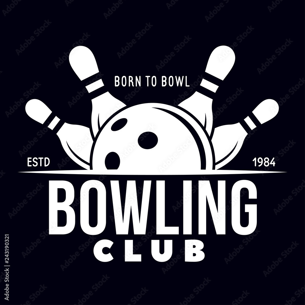 Fototapeta premium Vector vintage monochrome style bowling logo, icon, symbol. Bowling ball and bowling pins illustration. Trendy design elements.