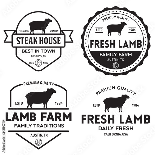 Set of premium lamb labels, badges and design elements. Logo for butchery, meat shop, steak house, farm etc.