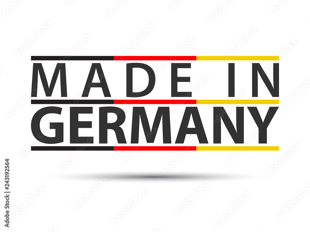 Colored symbol with German tricolor isolated on white background, Made in Germany, simple German icon, vector illustration