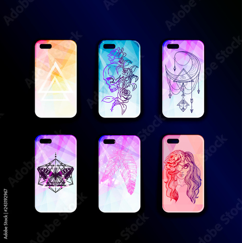 Large vector set of mockups - covers for smartphones with a cool, stylish pri...