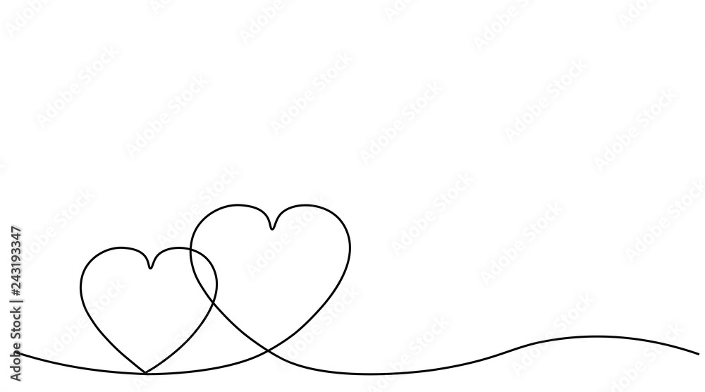 Valentines day background or card with heart one line drawing, vector illustration.