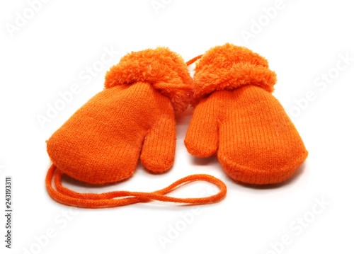 Mittens are warm with fur made of wool item isolated on white background.