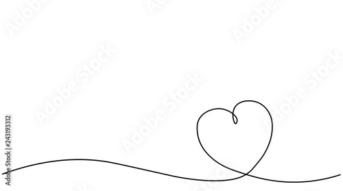 Heart background or card, valentines day banner one line, vector illustration.