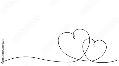 Heart background or card, valentines day banner one line, vector illustration.